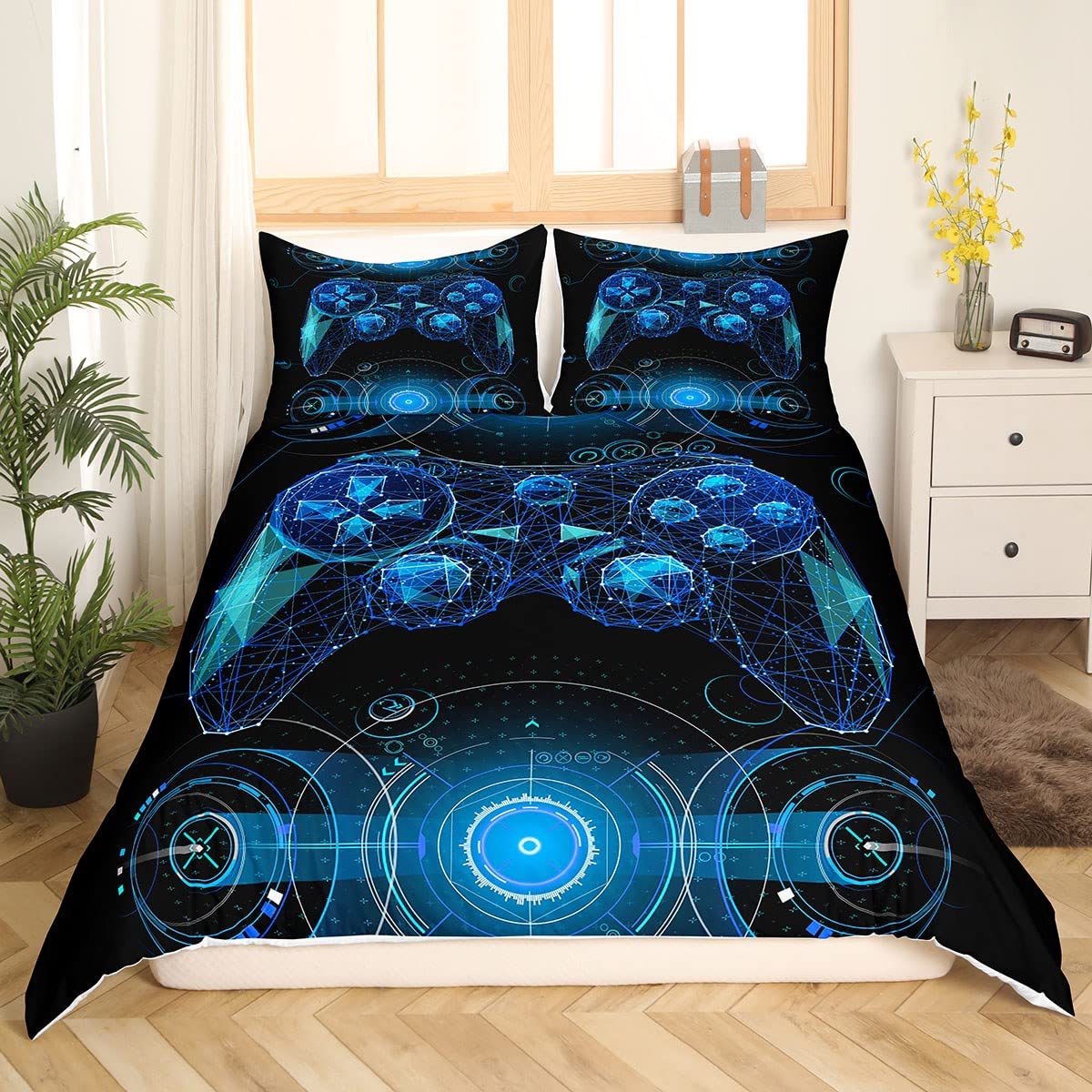 Homewish Gamer Comforter Cover Gaming Bedding Set,Video Games Duvet Cover Sets For Children Boys Girls,Gamepad Design Quilt Cover Youth Man Bedroom Decor,King Size,Black Blue - Image 3