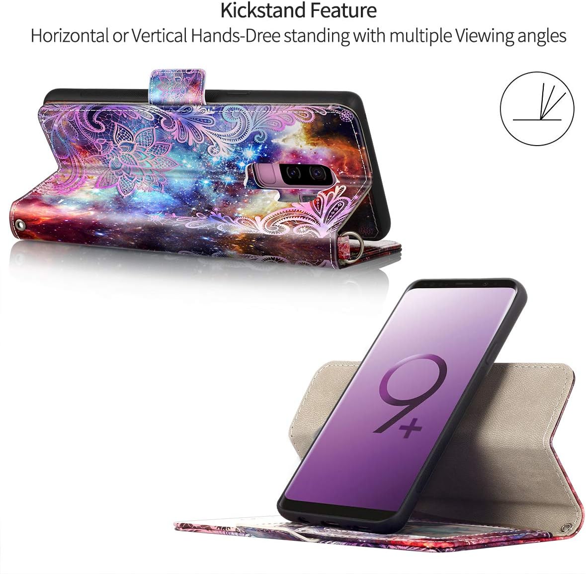 Casetego for Galaxy S9 Plus Case,Detachable Magnetic Wallet Case PU Leather Full Body Protective Case with Credit Card Holders, Wrist Strap for Samsung Galaxy S9 Plus,Purple Mandala