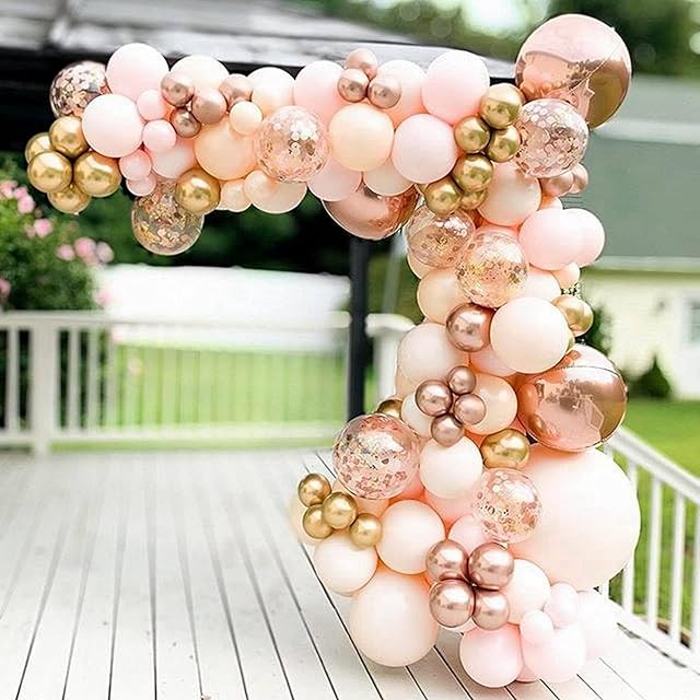Rose Gold Balloon Arch Kit for Girls, 96Pcs Rose Gold Balloons Garland Kit with Pink Rosegold Balloons for Pink Birthday Party Decoration, Baby Shower, Wedding, Bridal Shower, Hen Party, Anniversary