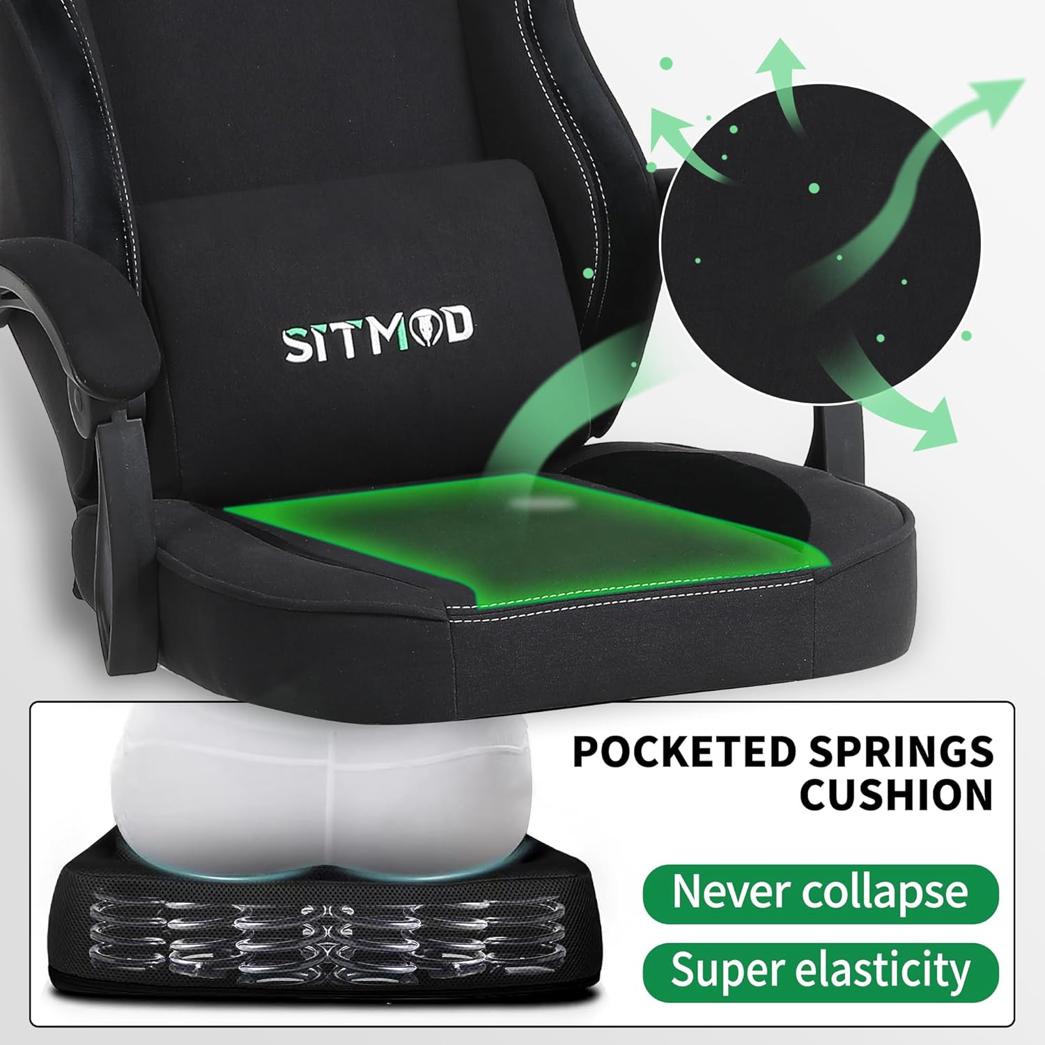 716rkbFmB5L._AC_SL1500_ Gaming Chair for Adults, Ergonomic High Back Computer Chair with Pocket Spring Cushion, Breathable Fabric, 360° Swivel, Adjustable Recline, Headrest & Lumbar Support, Heavy Duty Frame, 350LBS Capacity