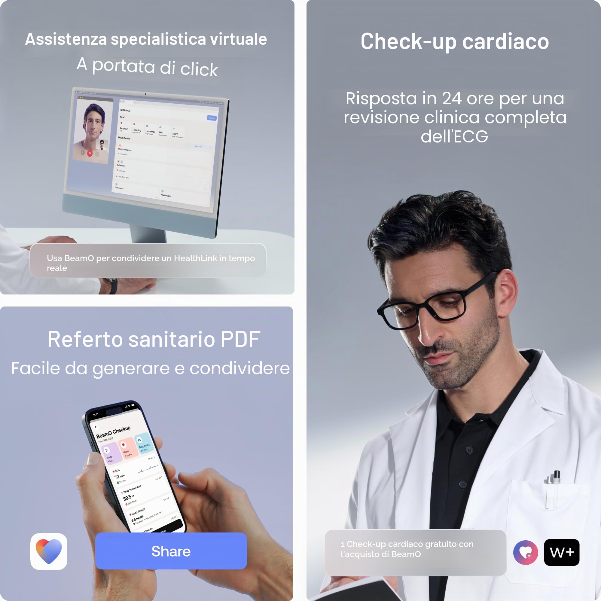 WITHINGS BeamO – Termometro Digitale Intelligente Senza Contatto, MultiScan 4-in-1, Monitor ECG, Pulsossimetro, Stetoscopio Digitale, Per Bambini e Adulti, Multiutente, Cura Familiare