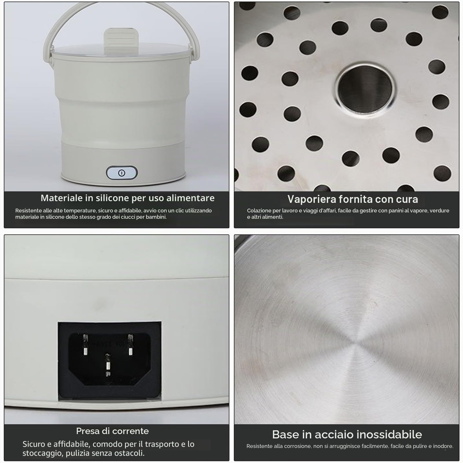 Pentola elettrica pieghevole da viaggio, portatile, 1 l, mini pentola da viaggio, per dormitorio, campeggio, casa, ufficio