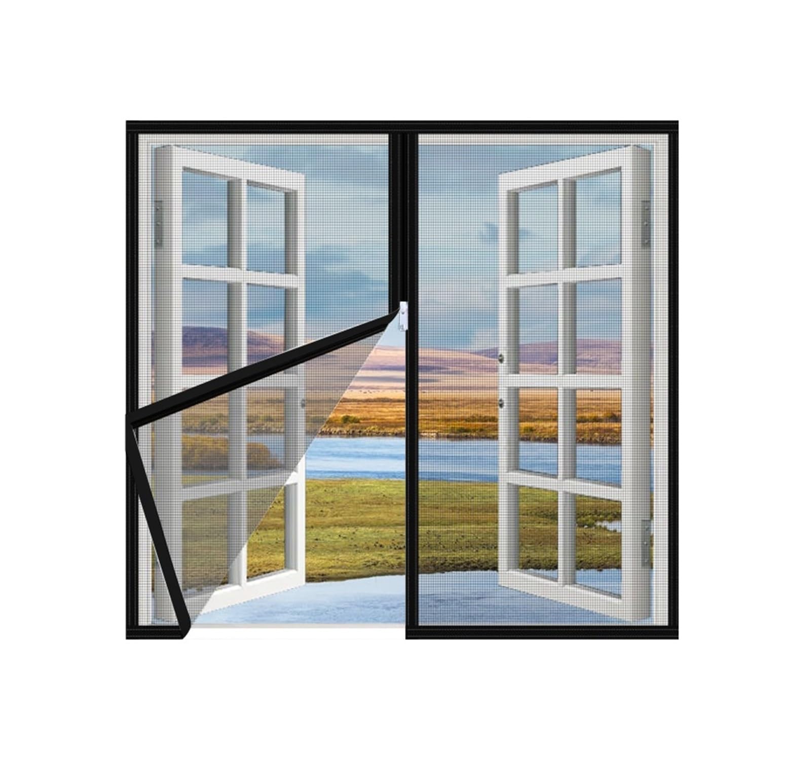 1PC 200x200cm Self-Adhesive Window&Door Screen Zipper Mosquito-Insect Proof Dustproof Breathable(Black-Width 110cm,Height 200cm)