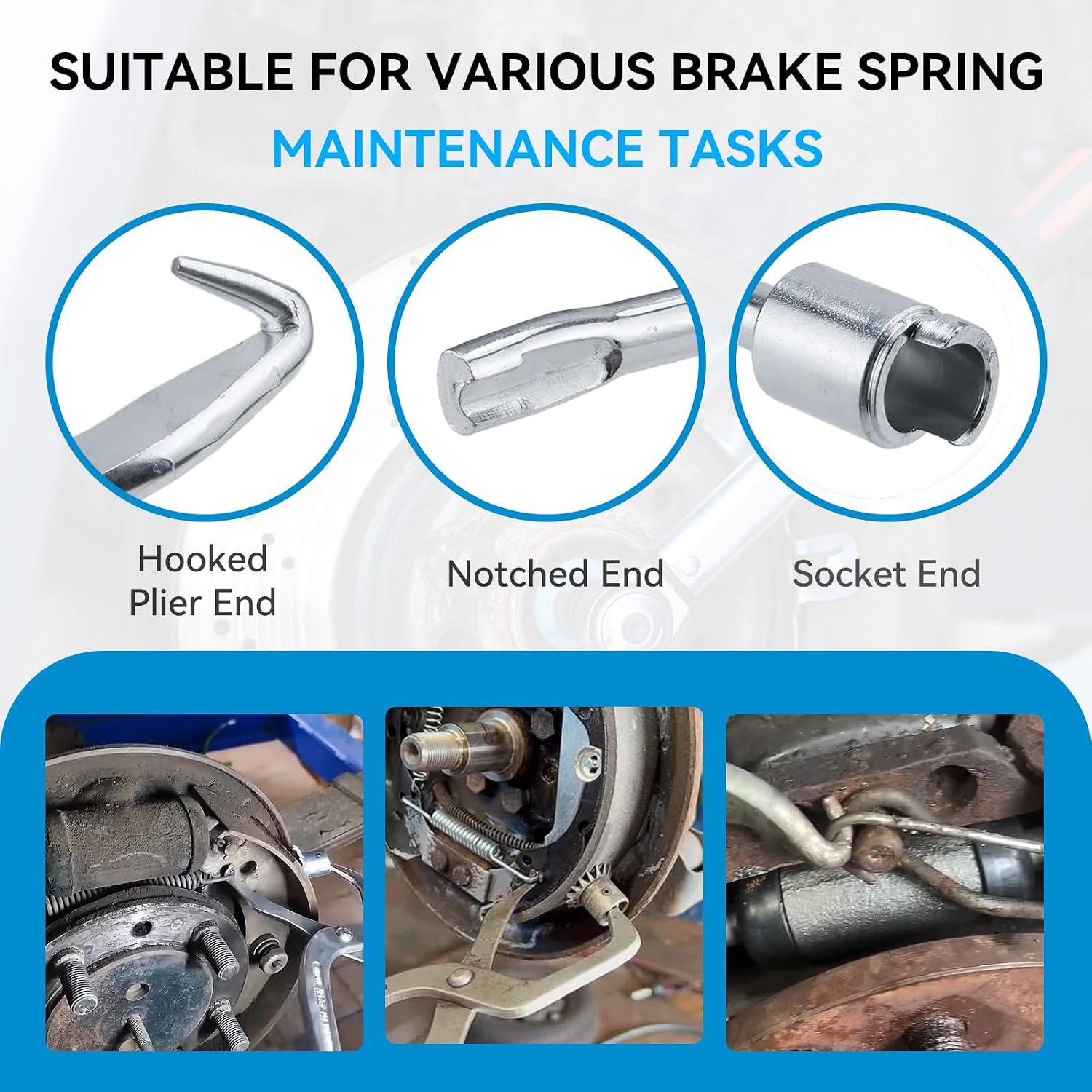Drum Brake Spring Pliers, Brake Shoe Return Spring Tool, Adjusting and Removal Tool Set for Most Cars