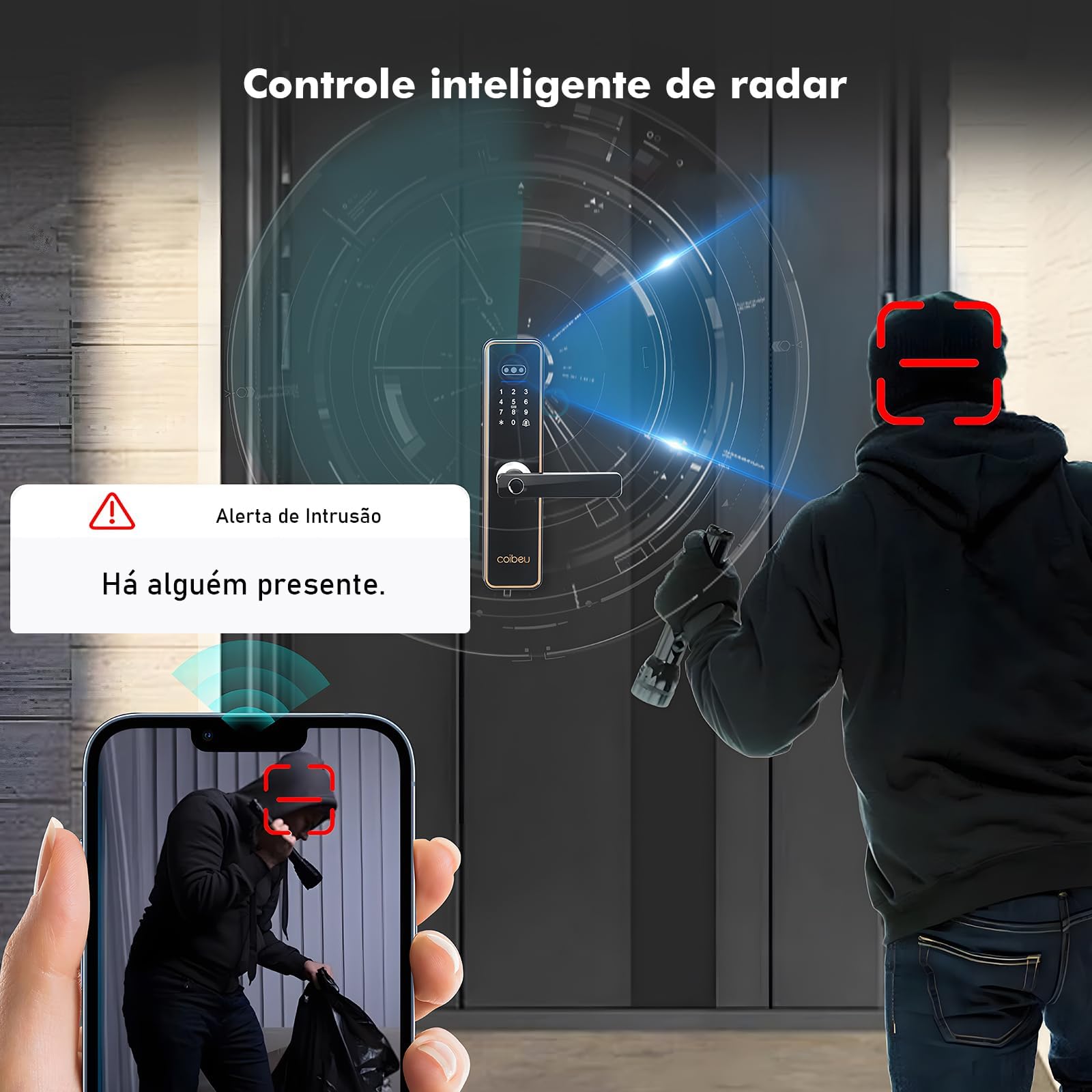 Uso prático da fechadura inteligente com destravamento por aproximação e biometria