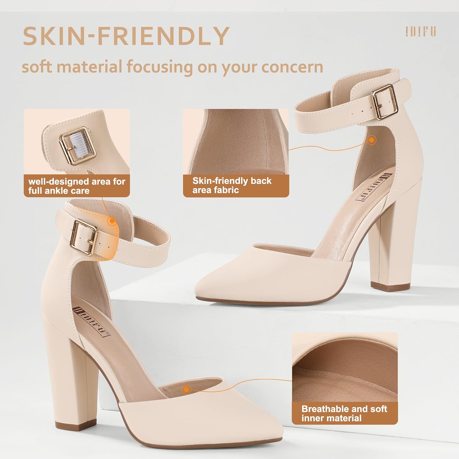 IDIFU Women's IN4 Pedazo High Block Heels Pumps Pointed Closed Toe Ankle Strap Dress Wedding Shoes - Image 7