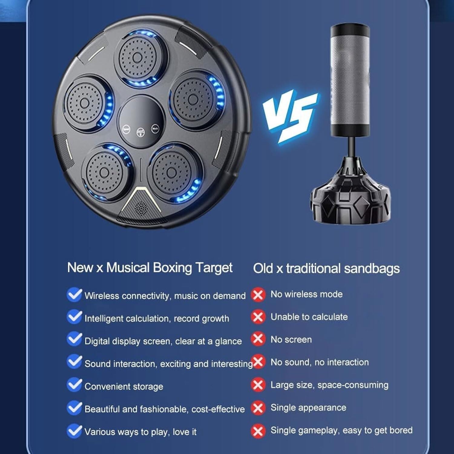 Máquina de boxeo de música electrónica, objetivo de entrenamiento musical Bluetooth inteligente, ajuste de 9 niveles Entrenador de reacción de conteo inteligente, objetivo de pared con luz rítmica for
