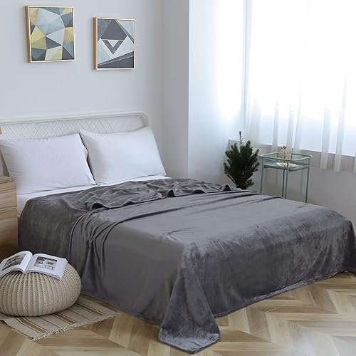 Miniatura 6 de SOCHOW Manta de franela de forro polar, para todas las estaciones, ligera, súper suave y acogedora para cama o sofá, gris, 50 x 60 pulgadas