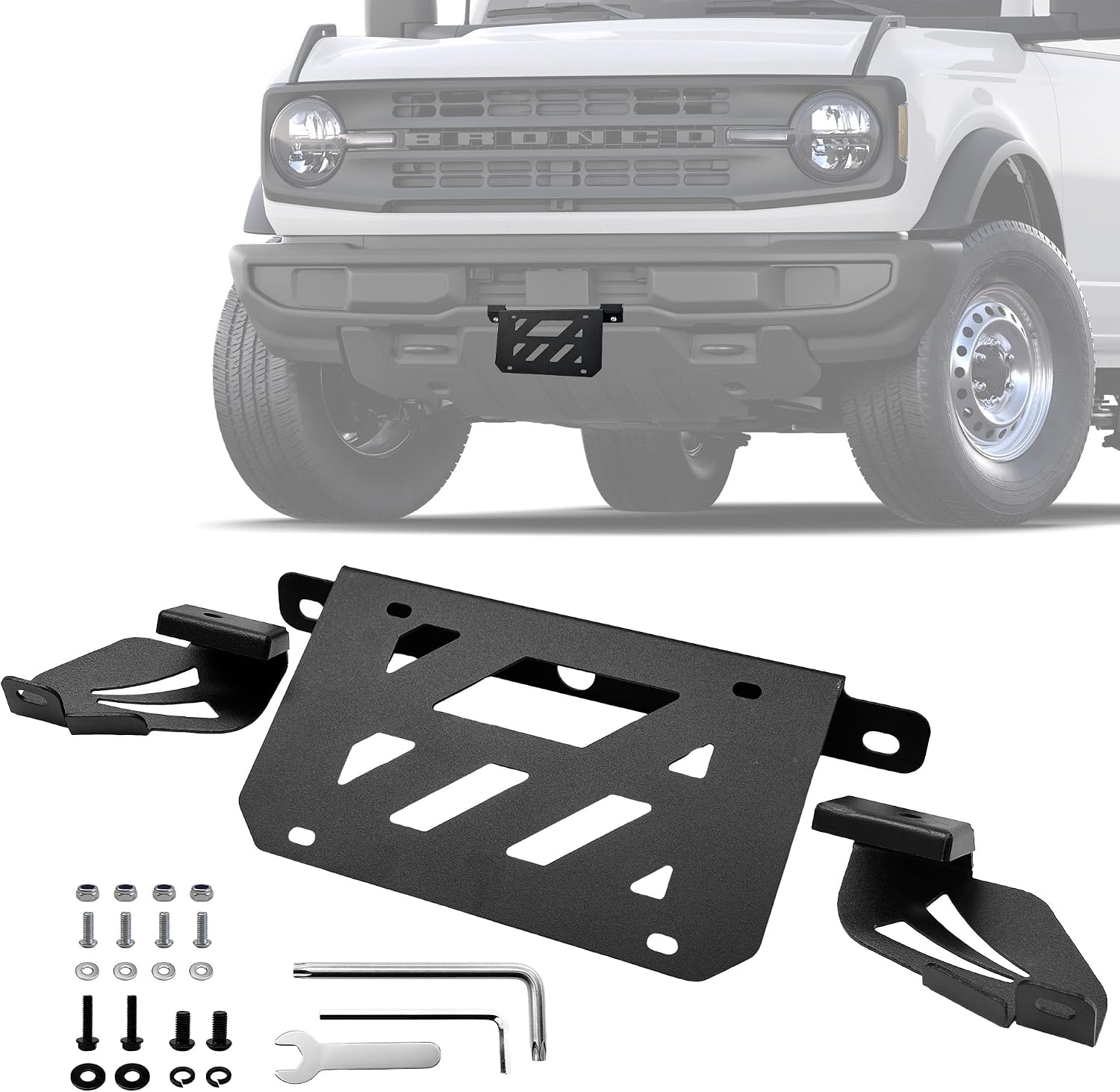 License Plate Bracket Fit for Ford Bronco 2021-2026 2 & 4 Door for Standard Bumper ONLY - No-Drill | License Plate Frame (NOT for Modular Bumper) | Bronco Accessories