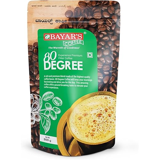 Bayar's Coffee 80 Degree Filter Coffee Powder 500g | Bold South Indian Blend with 80% Coffee & 20% Chicory |Strong Decoction & Rich Aroma | Freshly Roasted & Ground for Every Cup