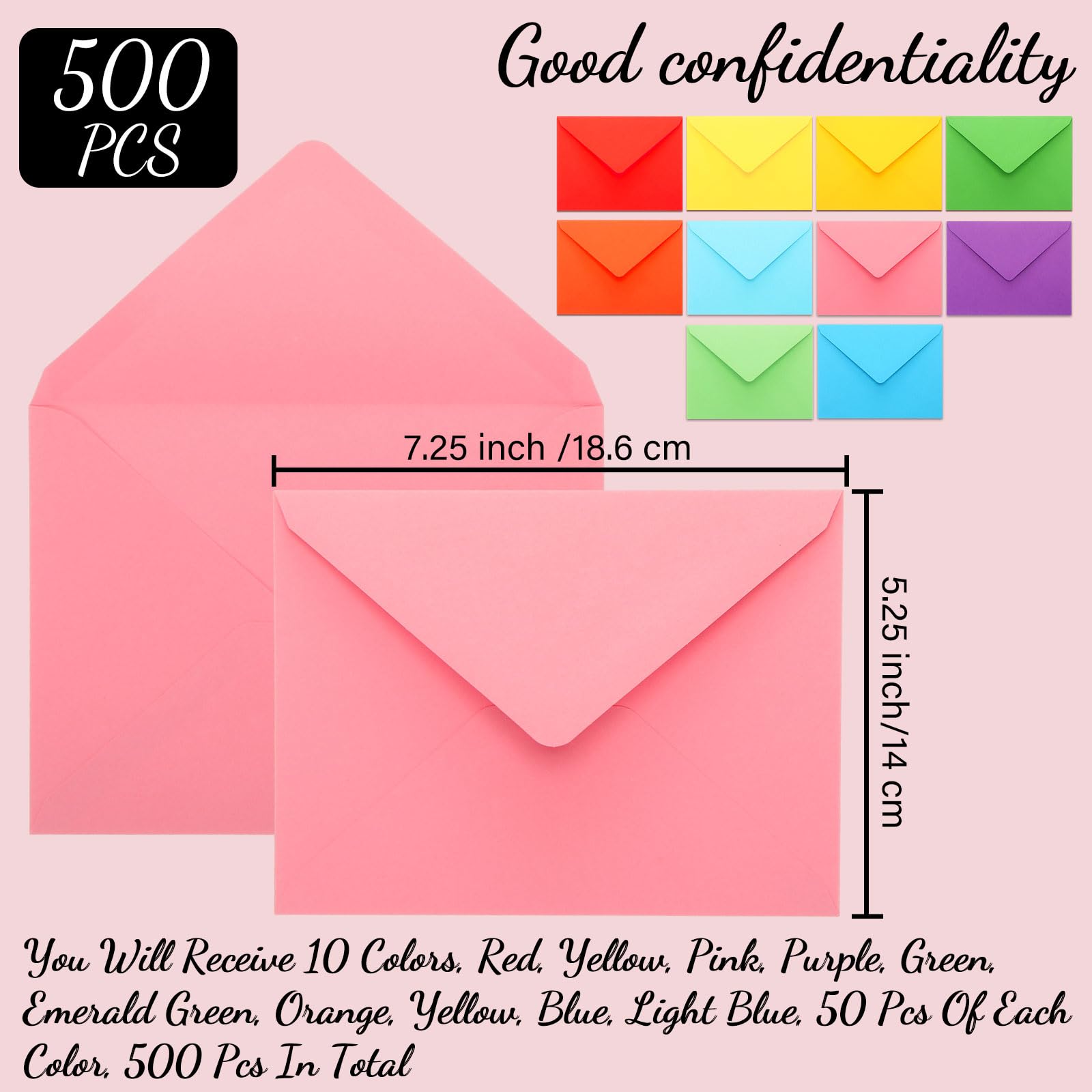 500 Pcs Colorful A7 Envelopes Seal Printable Colored Envelopes for 5x7