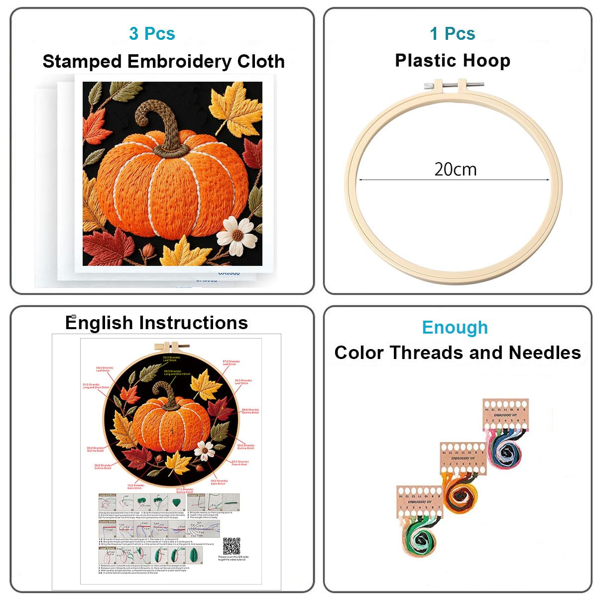 Pumpkin Embroidery Kit - Beginner Cross Stitch Set -2 Pumpkin Embroidery Kit - Beginner Cross Stitch Set -2