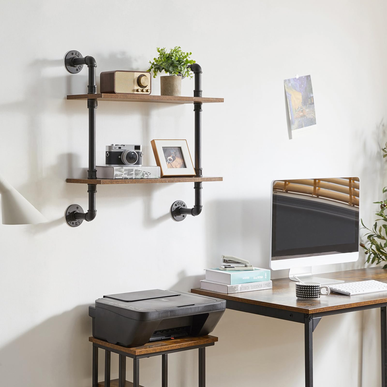 YMYNY Mensole da Muro, 2 Ripiani Industriale Scaffali Galleggianti, Montaggio Parete Libreria Scaffale, per Cucina, Ufficio, Bagno, Soggiorno, Camera da Letto, Marrone vintage, HD-HRF-TM004