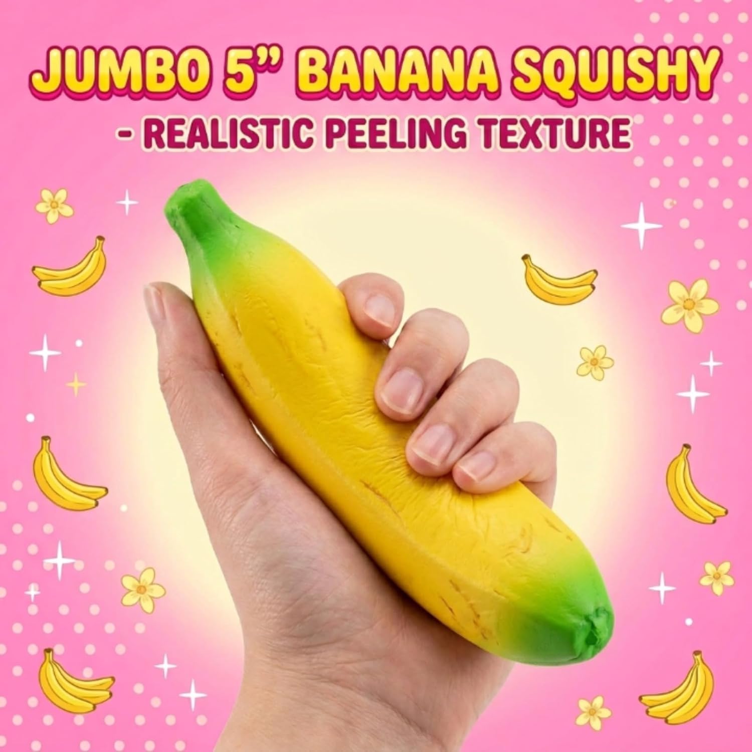 Jumbo Squishy Squeeze Toys, Realistic Strawberry Banana Duck Cheese Poop Squeeze for Anxiety Relief Slow Rising, Sensory Fidget Toy Gifts for Kids Adults Party Favor (Banana)
