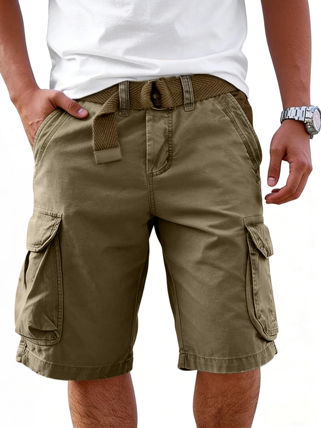 CLOAKA Kurze Hosen Herren Baumwolle Stretch Baggy Cargo Shorts Sommer Outdoor Casual Cargohose Herren Kurz mit Taschen - 3