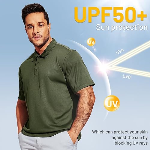 Miniatura 4 de MIER Polo de secado rápido para hombre, camisas de poliéster con cuello casual, manga corta, absorción de humedad, protección solar