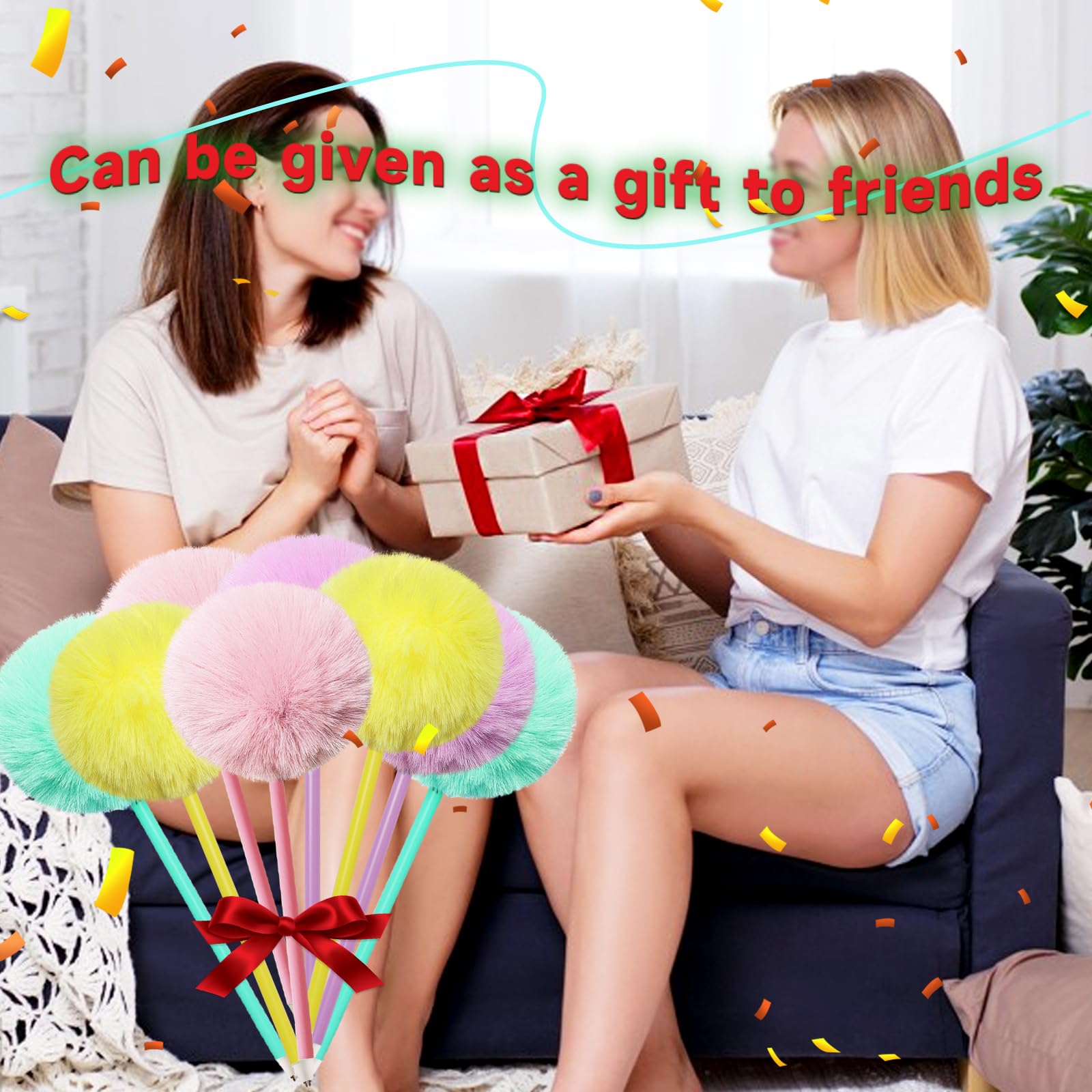 Lot de 12 stylos à bille colorés et duveteux pour filles - Fournitures de fête - Stylo cadeau mignon et fournitures de bureau
