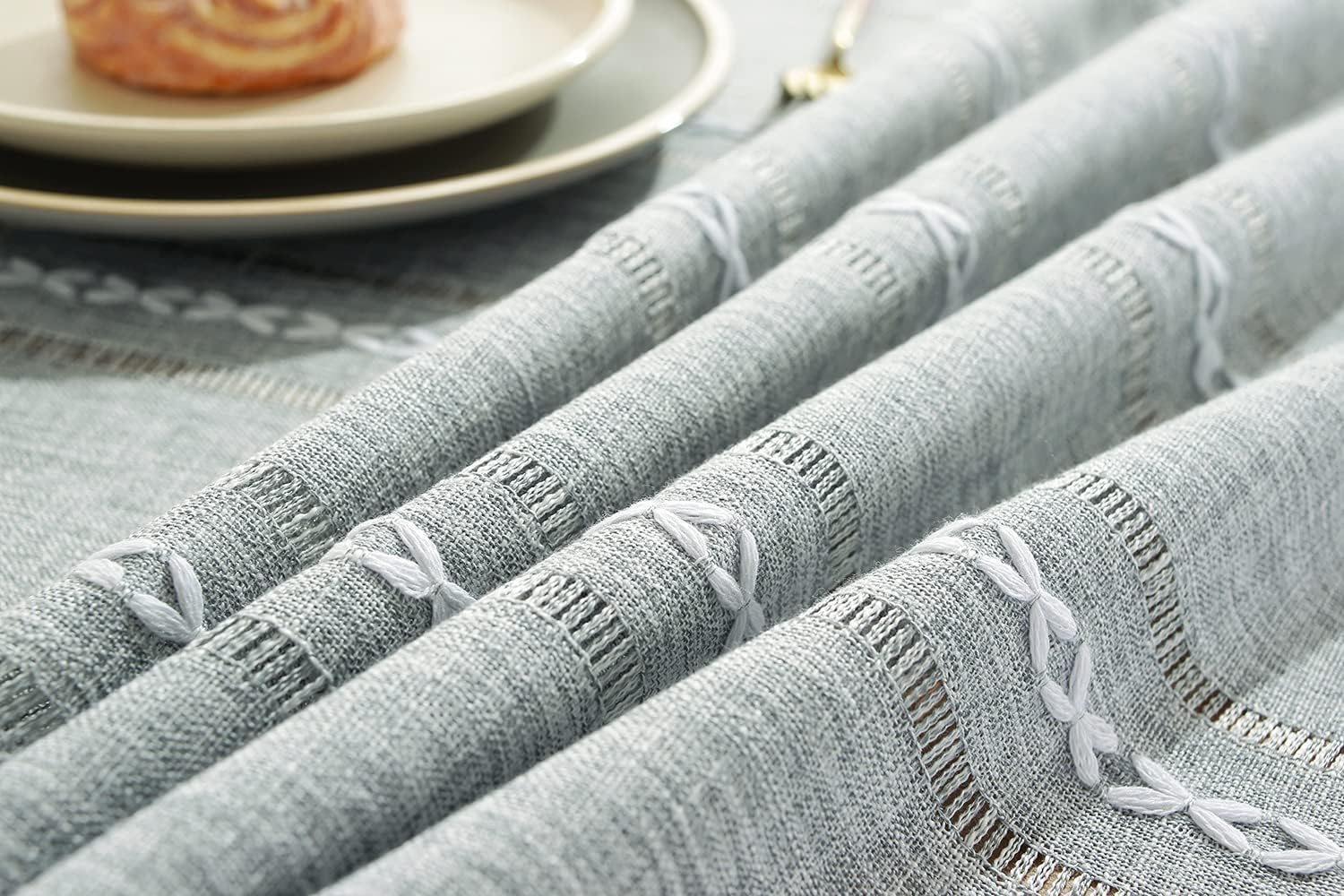 Chassic 54 x 72 inches Farmhouse Style Linen tablecloths, Wrinkle Resistant Washable Dining Room Table Cloths for Small Rectangle Tables - Hemstitch Light Grey