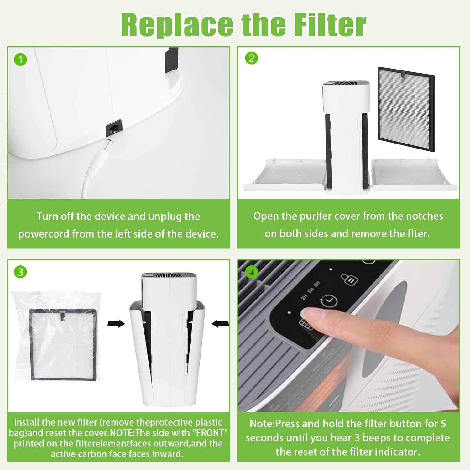 HY4866 Air Purifier Replacement Filter Compatible MORENTO/YIOU/WESTHEY Air Purifier, True H13 HEPA Filter Nylon Pre Filtration Enhanced for Dust,Pet Dander,Smoke,Pollen,4-Pack