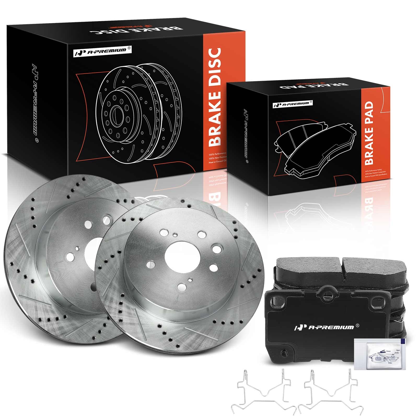 A-Premium 12.20 inch (310 mm) Rear Drilled and Slotted Disc Brake Rotors + Ceramic Pads Kit Compatible with Select Lexus Models - IS250 2010-2013, IS350, GS300, GS350, GS430, GS450h, GS460, 6-PC Set