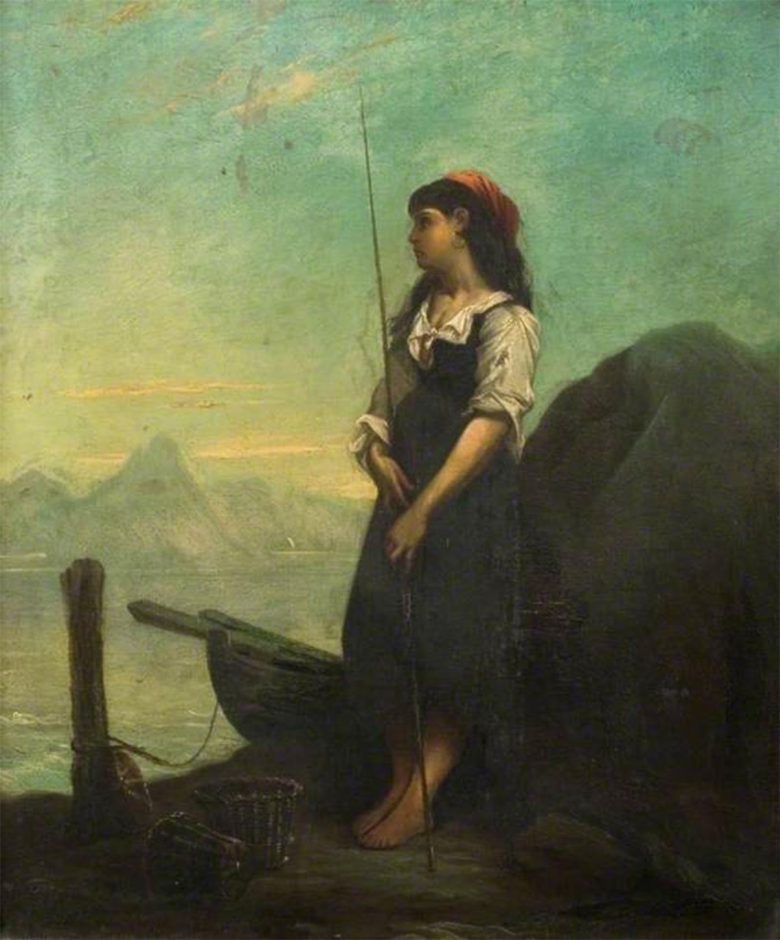 SERENDIPITP Abstract Painting Mural Print Picture Wall Decor Painting Italian Fisher Girl with a Rod by Stanhope Alexander Forbes Vintage Wall Artwork for Home Decor 60x90cm