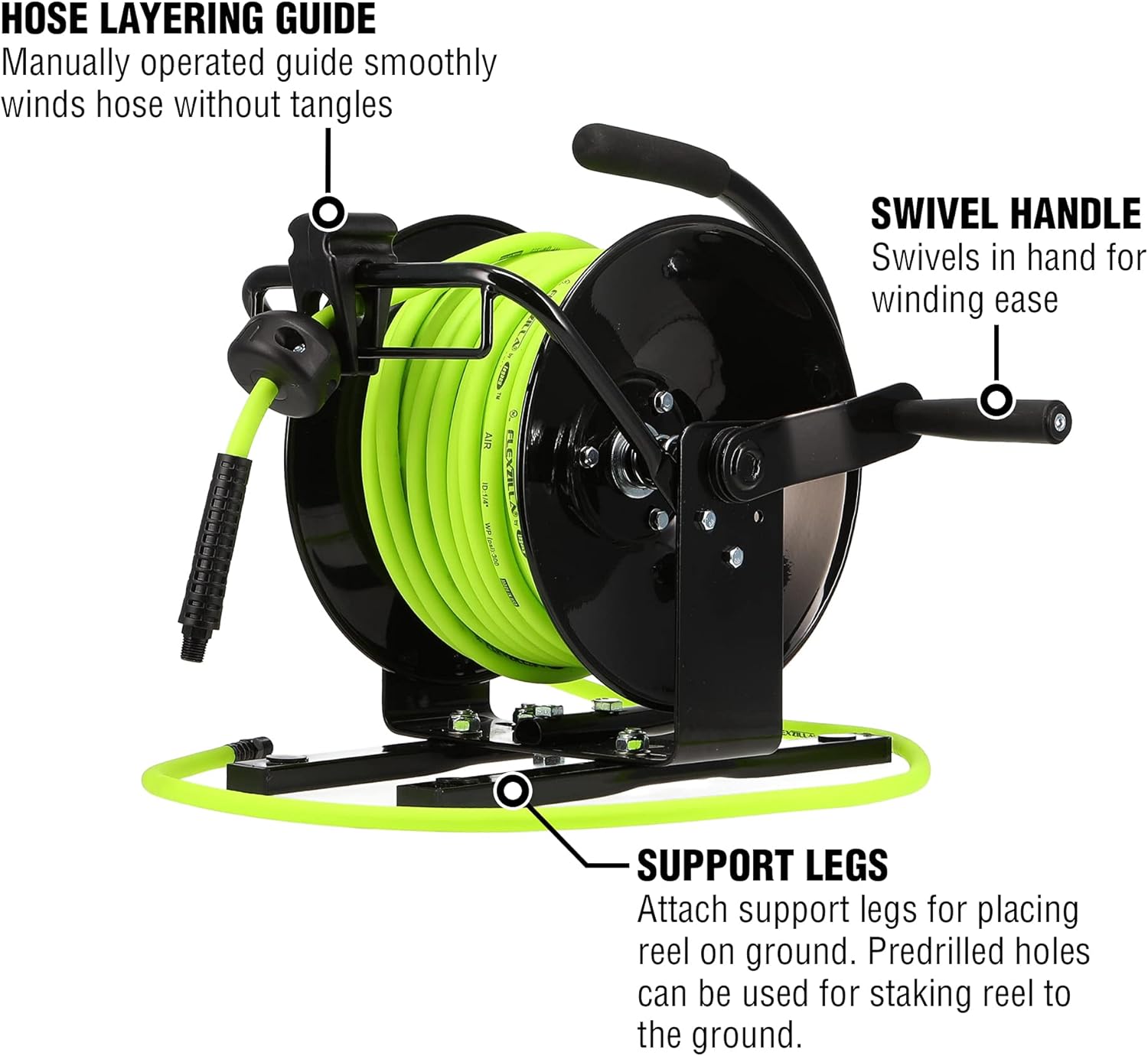 Best Deal Flexzilla Manual Open Face Air Hose Reel, 1/4 in. x 100 ft. Heavy Duty, Lightweight, Hybrid, ZillaGreen - L8654FZ