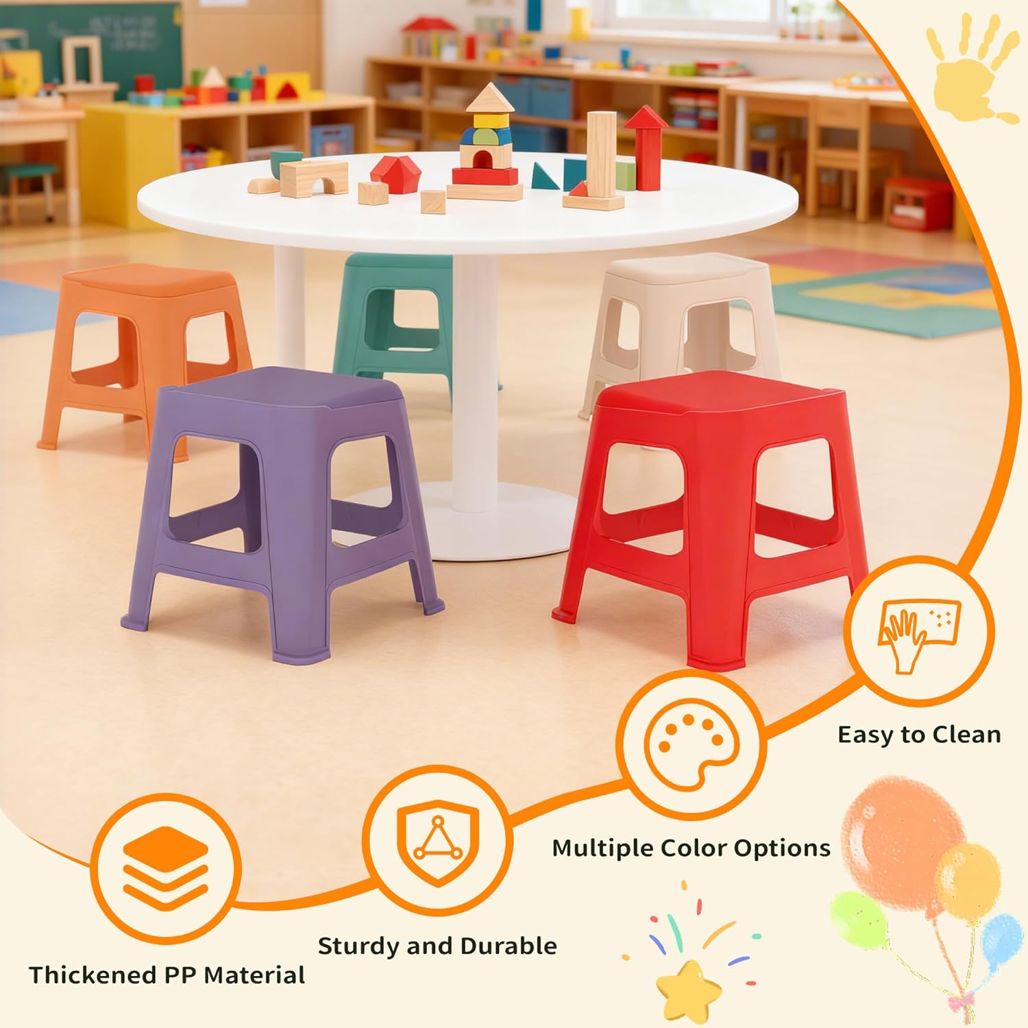 Pipleo 10 Pack Stackable Classroom Stools, 12.9" Height Colorful Nesting Plastic Stool, Portable Backless Chairs Flexible Seating for Classroom, School, Kindergarten, Home