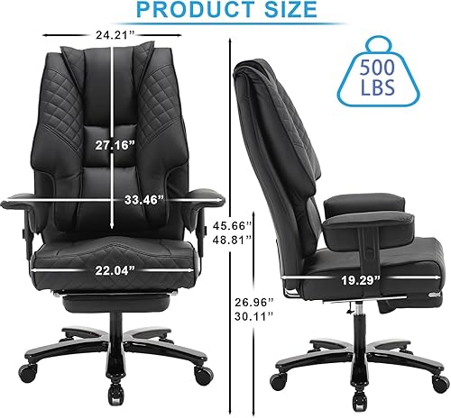 Miniatura 3 de Silla de oficina grande y alta de 500 libras, sillas de oficina reclinables con reposapiés, silla ejecutiva de cuero con respaldo alto para