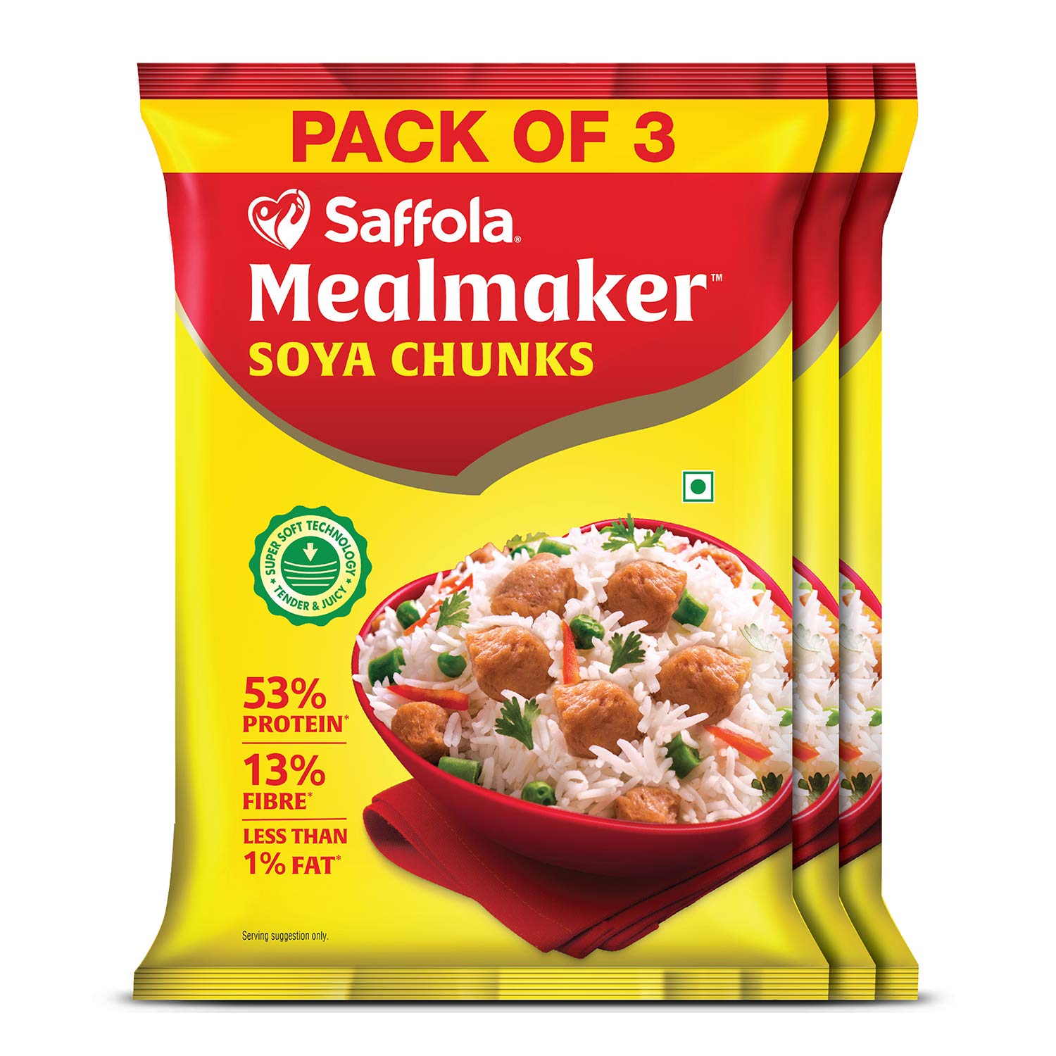 SaffolaMealmaker SOYA Chunks with Supersoft Technology, Tender & Juicy, Pouch 3 x 400gm