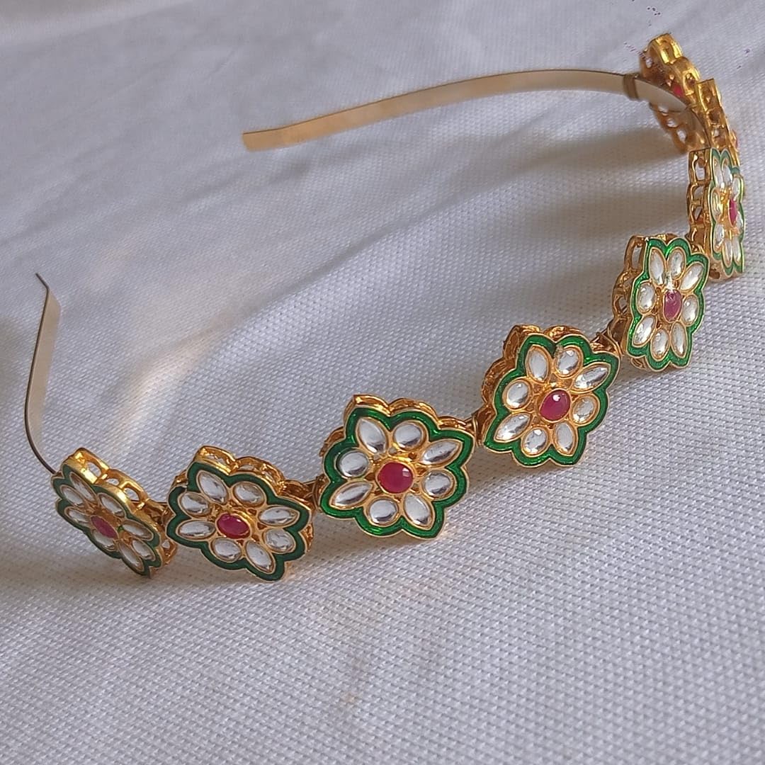 Sweksha Creations Gold Plated Brass Kundan Flower Design Hairband/Mathapatti For Women/Girls/Bride (set of 1) (B0CH1G9GRK) Amazon Price History, Amazon Price Tracker