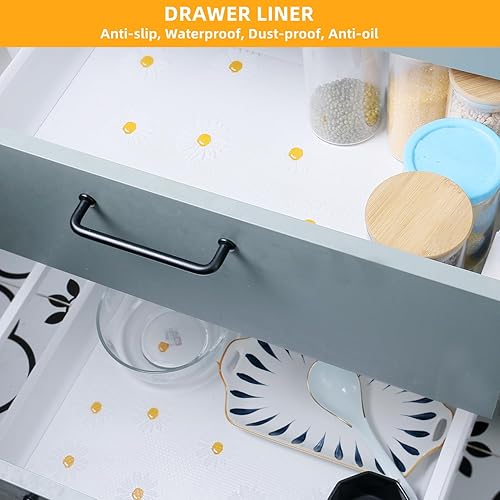 Miniatura 7 de Cooyes Revestimientos de estantes para armarios de cocina, revestimiento de cajón no adhesivo, forro impermeable para refrigerador, forro de alambre