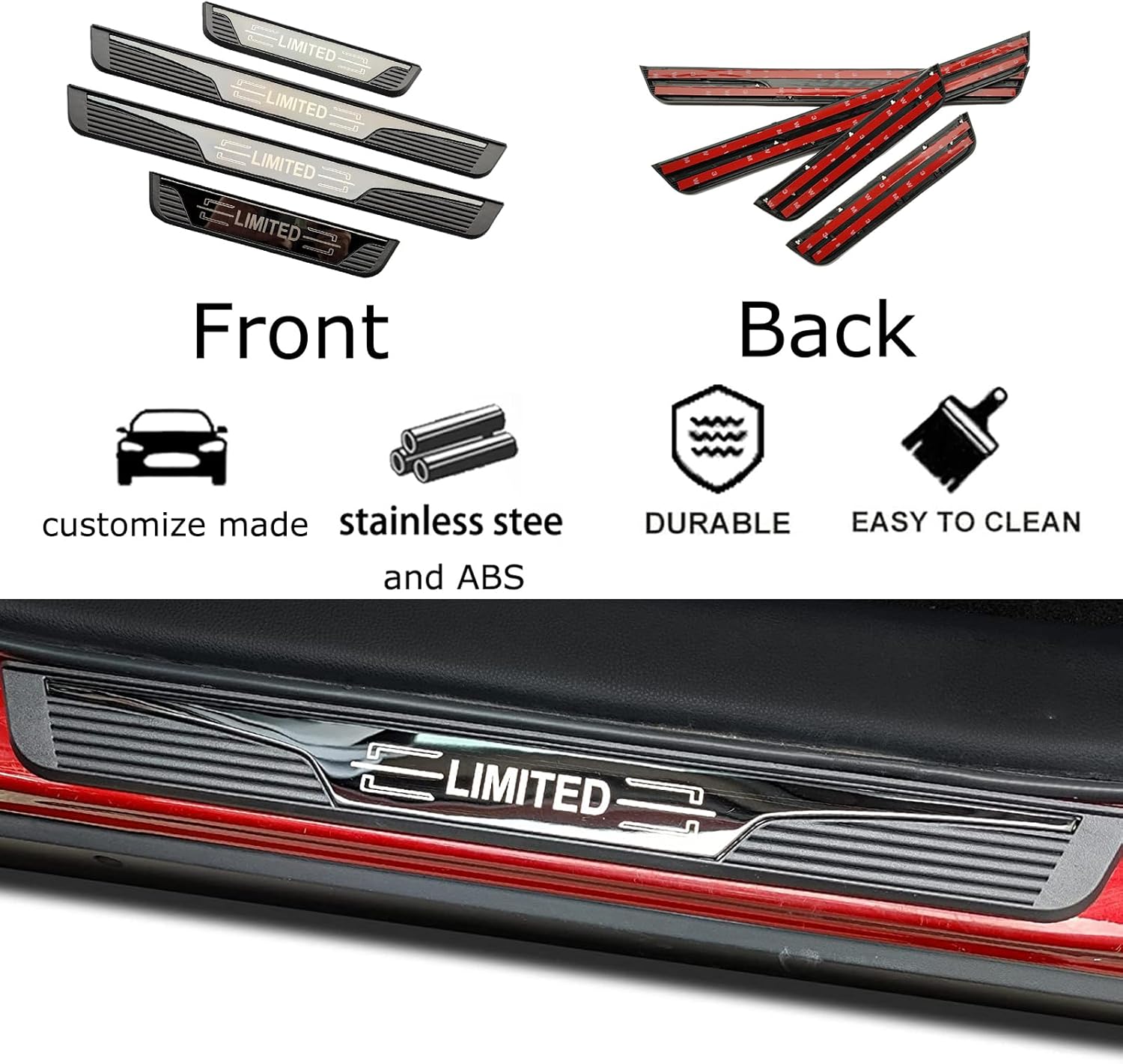 Door Sill Protector for Ford puma, Steel with Plastic Kick Panel Door Entry Guard Scuff Plates Accessories