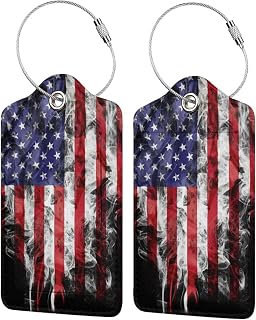 2 Pack American Flag Luggage Tags for Suitcases, Cool Leather Luggage Tag for Travel, Bag Tag Privacy Name ID Card Bag Labels for Friends Adults Kids Tourists