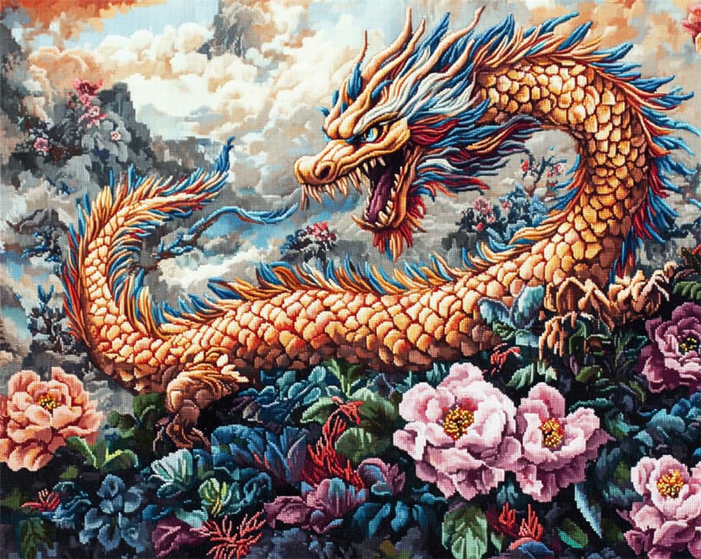 Kitquiver Latch Hook Kits for Adults Beginners Rug Dragon Wearing A Floral