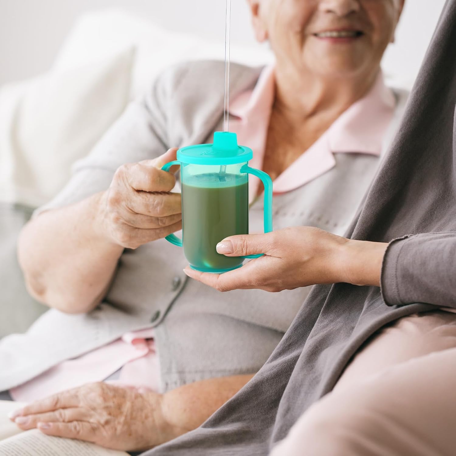 Sliner Adult Sippy Cups for Elderly 12 oz Straw Sippy Cups with 2 Handles No Spill for Adults Spill Proof Dysphagia Cup for Disabled Patients (Blue) - Image 6