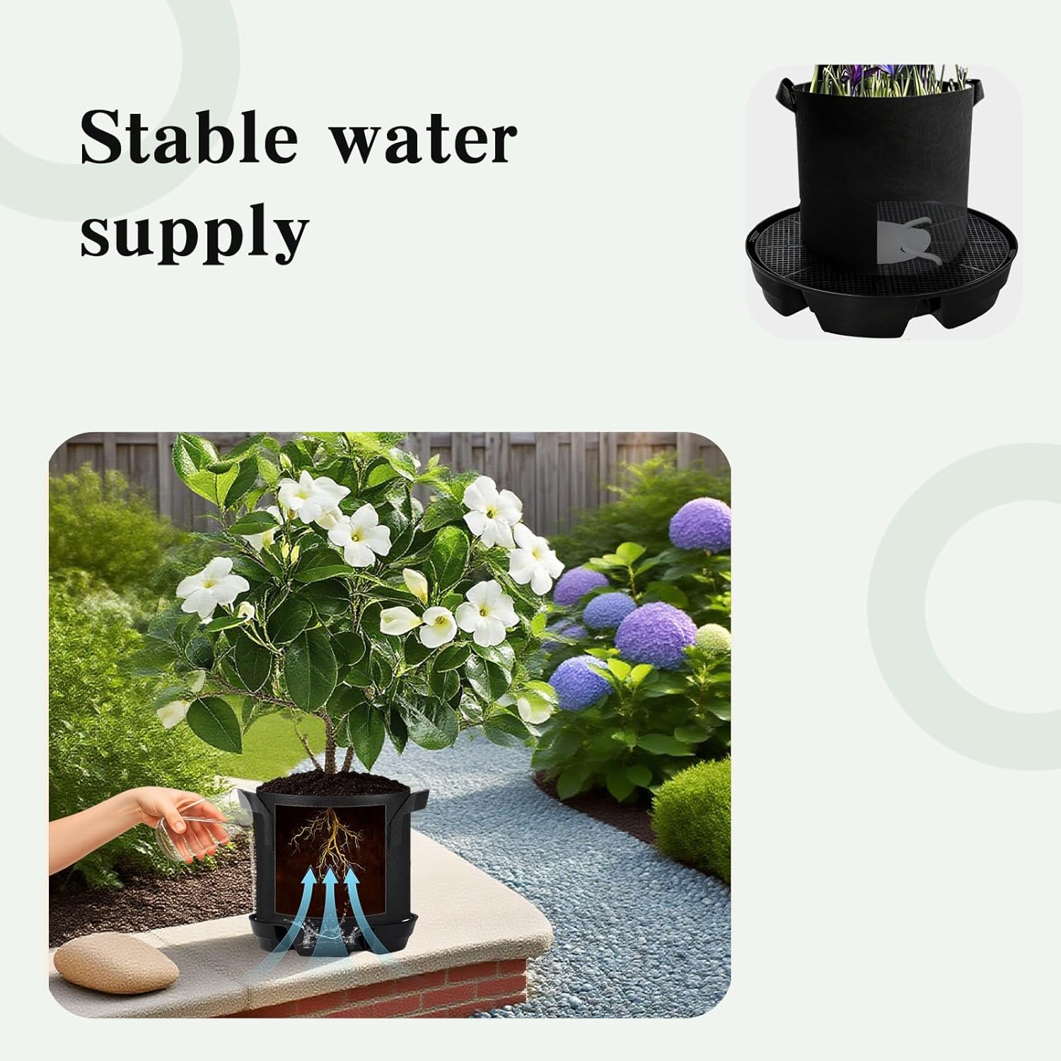 4Pcs Self Watering Pot Base with 1 Plant Grow Bag, Self Watering Pots for Indoor Plants, Plant Saucers, Auto Watering for Plants Indoor - Auto-Irrigation System for 5 Gallon Fabric Pots