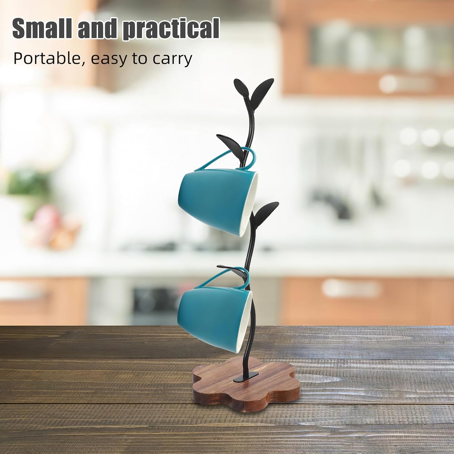 Generic Wood Mug Tree Holder: Mug Rack Wooden Stand Cup Rack Holder Teacup Tree Stand Kitchen Cup Hooks Desktop Storage Organizer for Kitchen Bathroom Light Brown