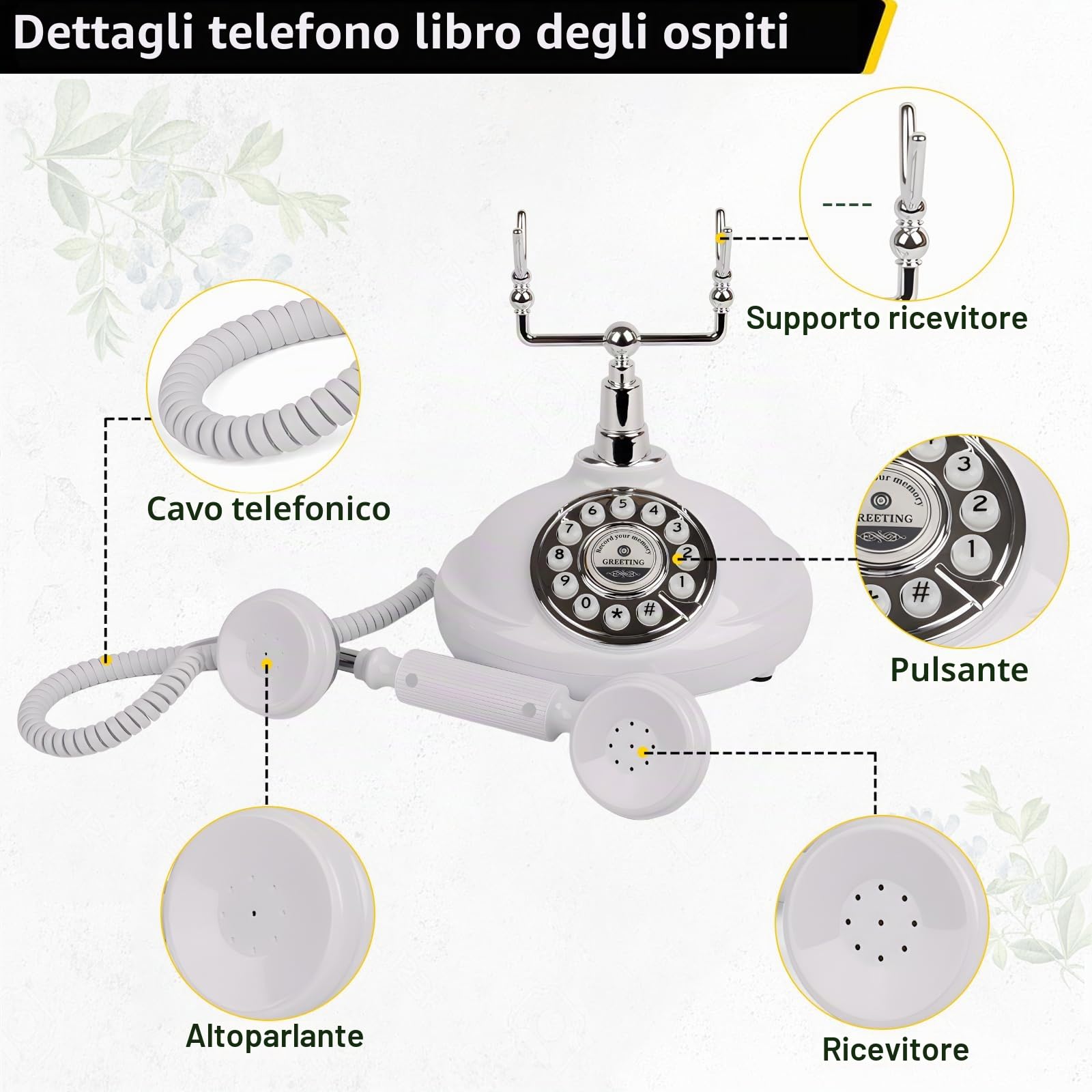 Libro degli ospiti audio per matrimonio, libro degli ospiti retrò, libro degli ospiti audio, un modo personale e conveniente per conservare le tue occasioni speciali, per feste (Telefono Bianco)