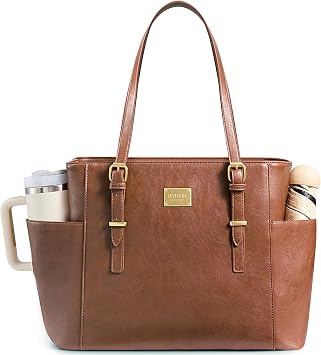 57% off: LOVEVOOK Laptop Tote Bag for Women, Vintage Leather 15.6 Inch Work Tote with Large Water …