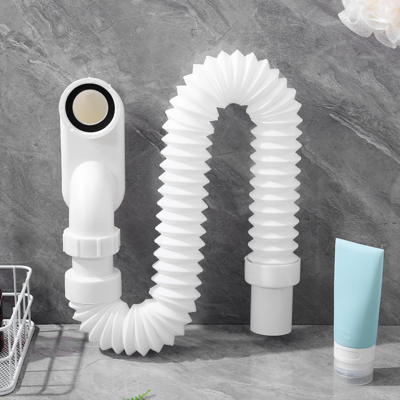 Uonlytech Kit Di Scarico Vasca Da Bagno E Flessibile E Autoportante Sifone Piatto A Basso Profilo Per Scarico Vasca Da Bagno