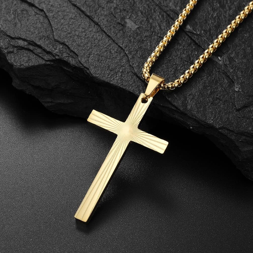 Men Cross Necklace,Stainless Steel Silver/Gold/Black Pendant Necklace Jewelry，60cm Rolo Chain - Image 3