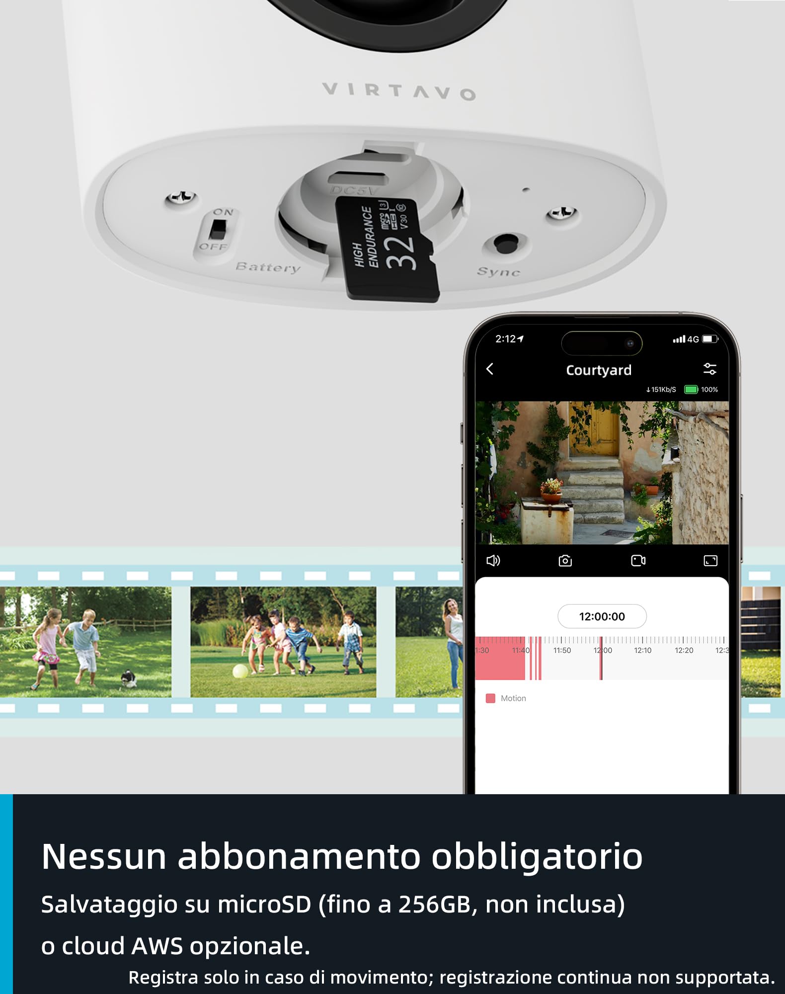VIRTAVO Telecamera WiFi Esterno Senza Fili a Batteria Visione Notturna Colori Starlight VF1