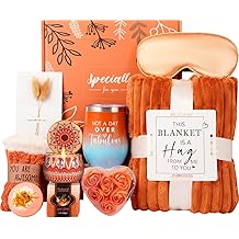 送给妻子的情人节礼物篮,送给妈妈女人的橙色生日礼物,送给女朋友同事,带秋天舒适袜子和毯子,秋季自我护理套餐沐浴套装,生日,女士情人节礼物盒