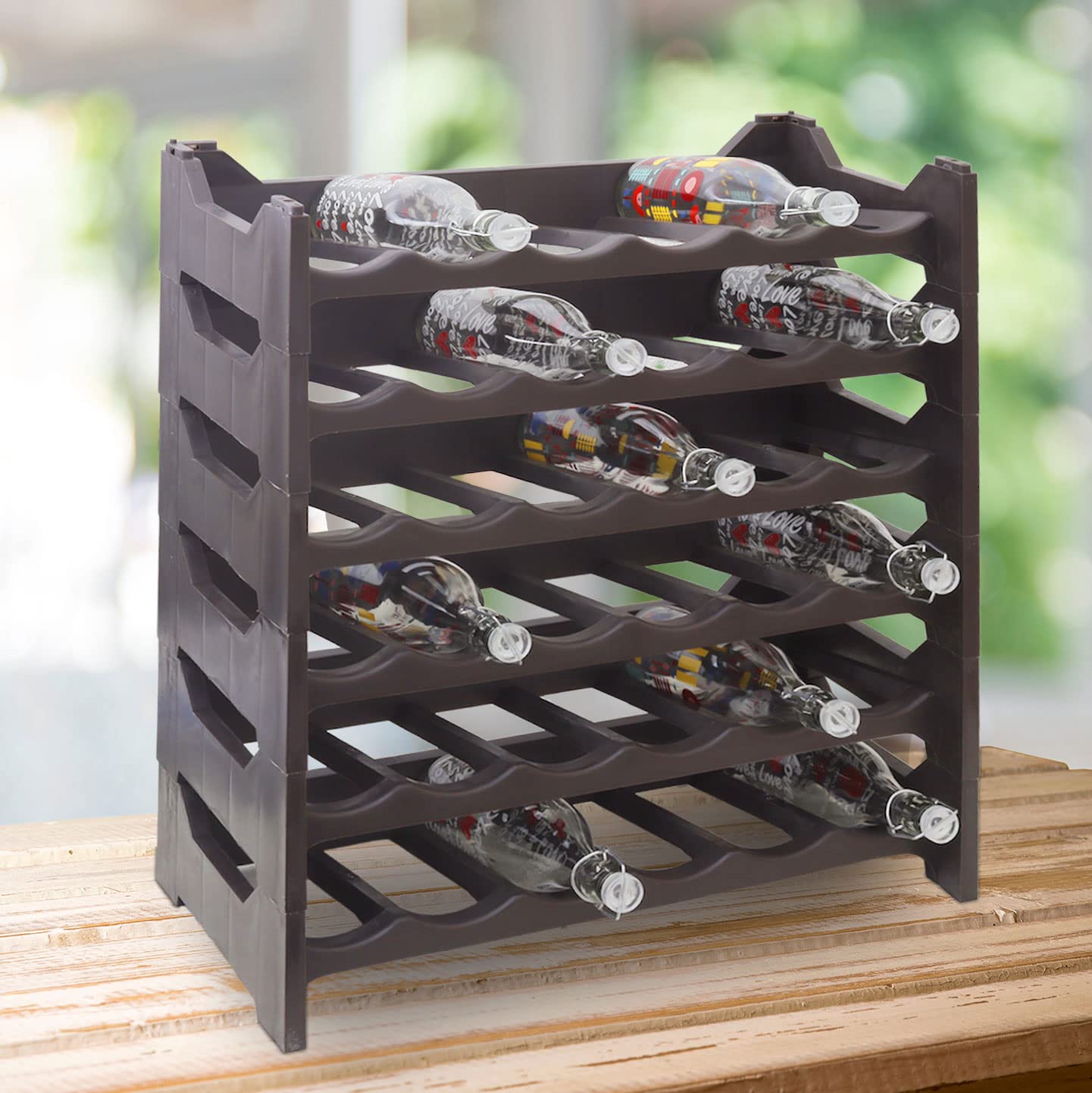 MAURY'S Cantinetta Vino Portabottiglie in Plastica ed Eleganti Portavini per Organizzare e Valorizzare la Tua Collezione. Soluzioni Pratiche e Decorative.(36 Bottiglie, Brown) - 3