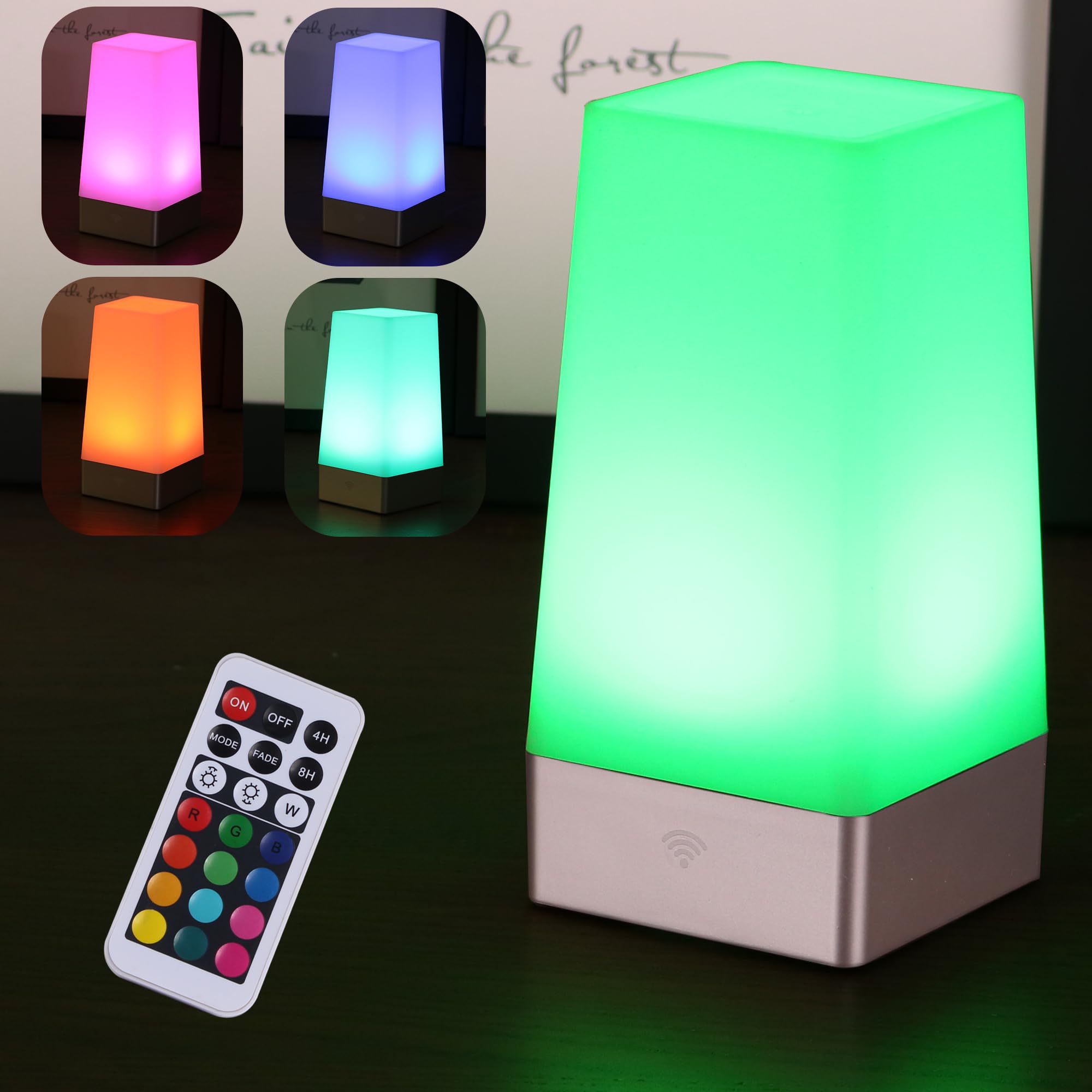 WRalwaysLX LED Square Night Light with Remote Control,Color Changing Table Lamp Battery Operated Lamp for Kids Room, Bedroom,Kitchen USE 3xAA Battery (not Include) — image 1