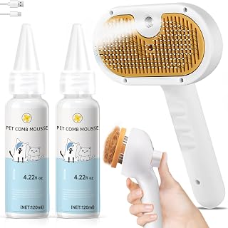 VVWVVW 3-in-1 Pet Steam Brush for Dogs & Cats - Cool Mist Grooming Tool, Shedding Spray Comb, Defur Massage with 2 Waterless Shampoos
