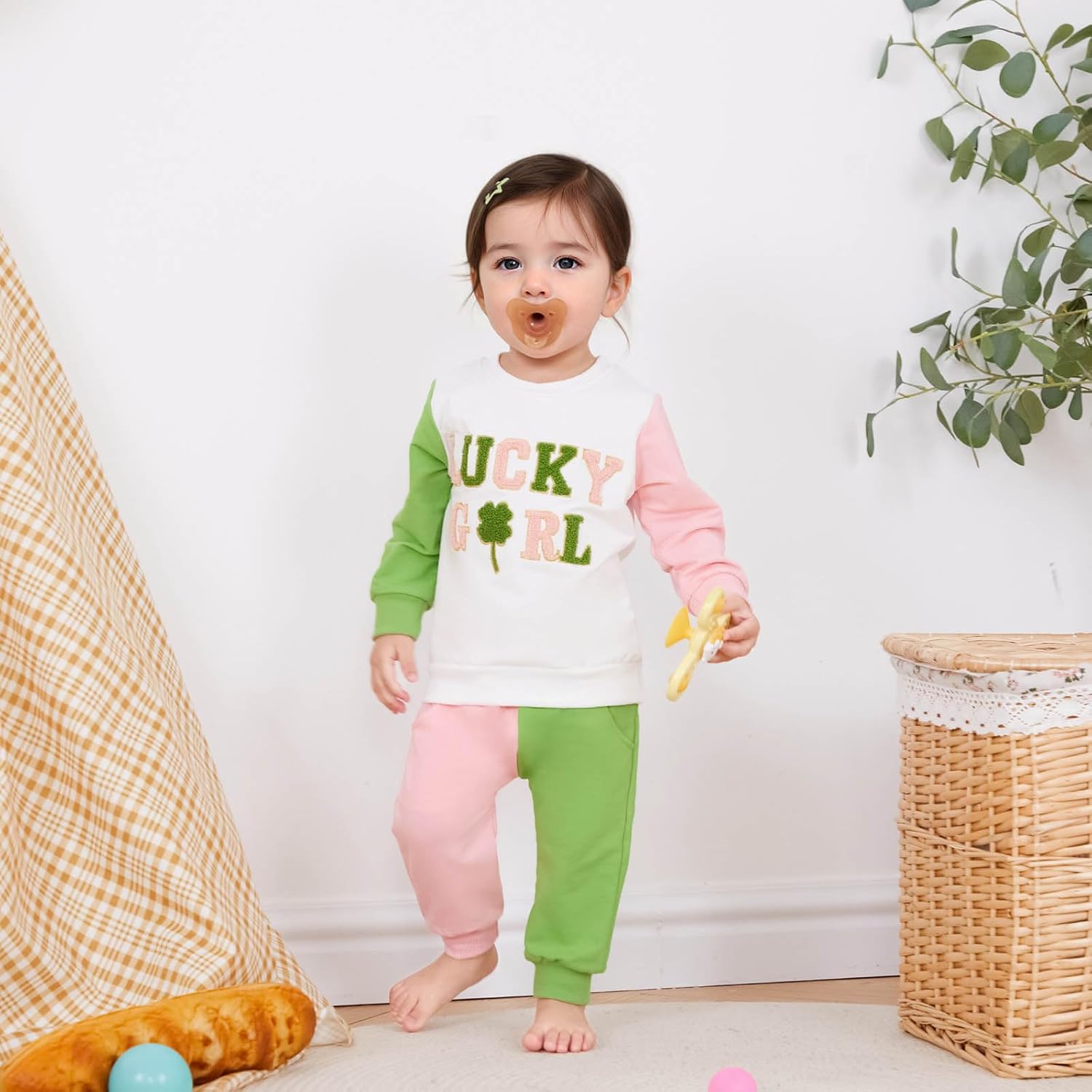St. Patrick Day Baby Girl Outfit Clover Letter Long Sleeve Sweatshirt Top Elastic Pants Toddler Baby Girl Clothes - Image 4