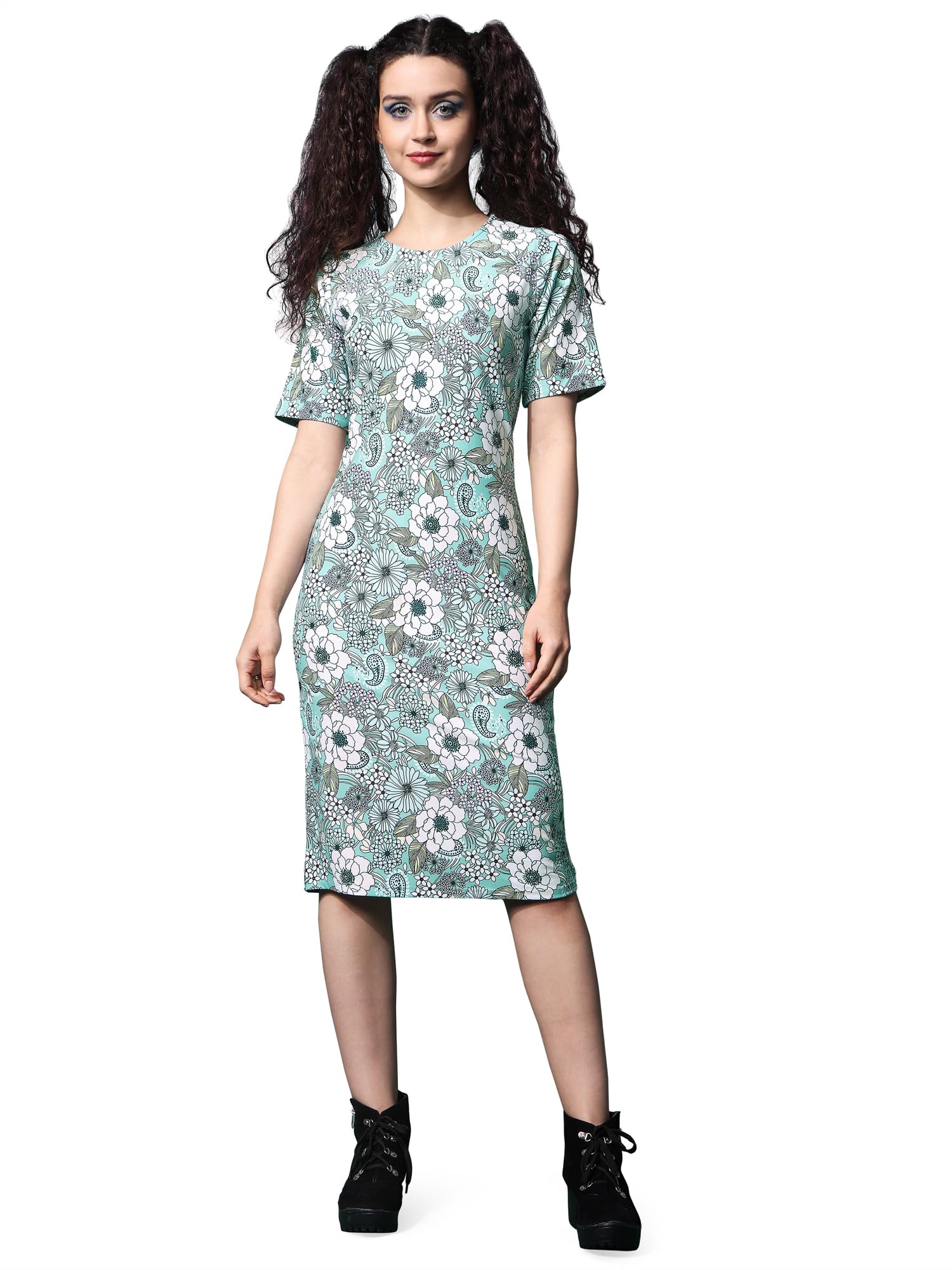 Purvaja Womens Bodycon Knee Length Dress (Wini-033-Peony_Green_Large)