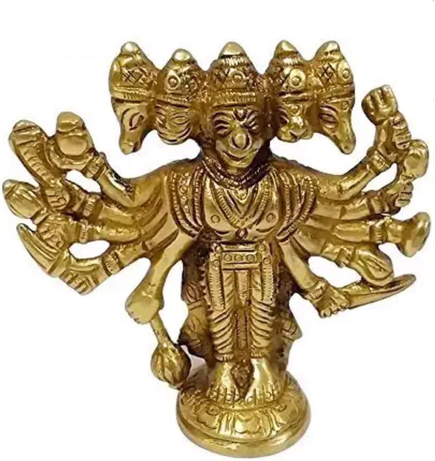 Metal Vastu Shubharambh statue of Panchmukhi Hanuman for Blessings, Handcrafted Brass idol for Vastu remedy. (Medium, Gold, Weight-450gm)