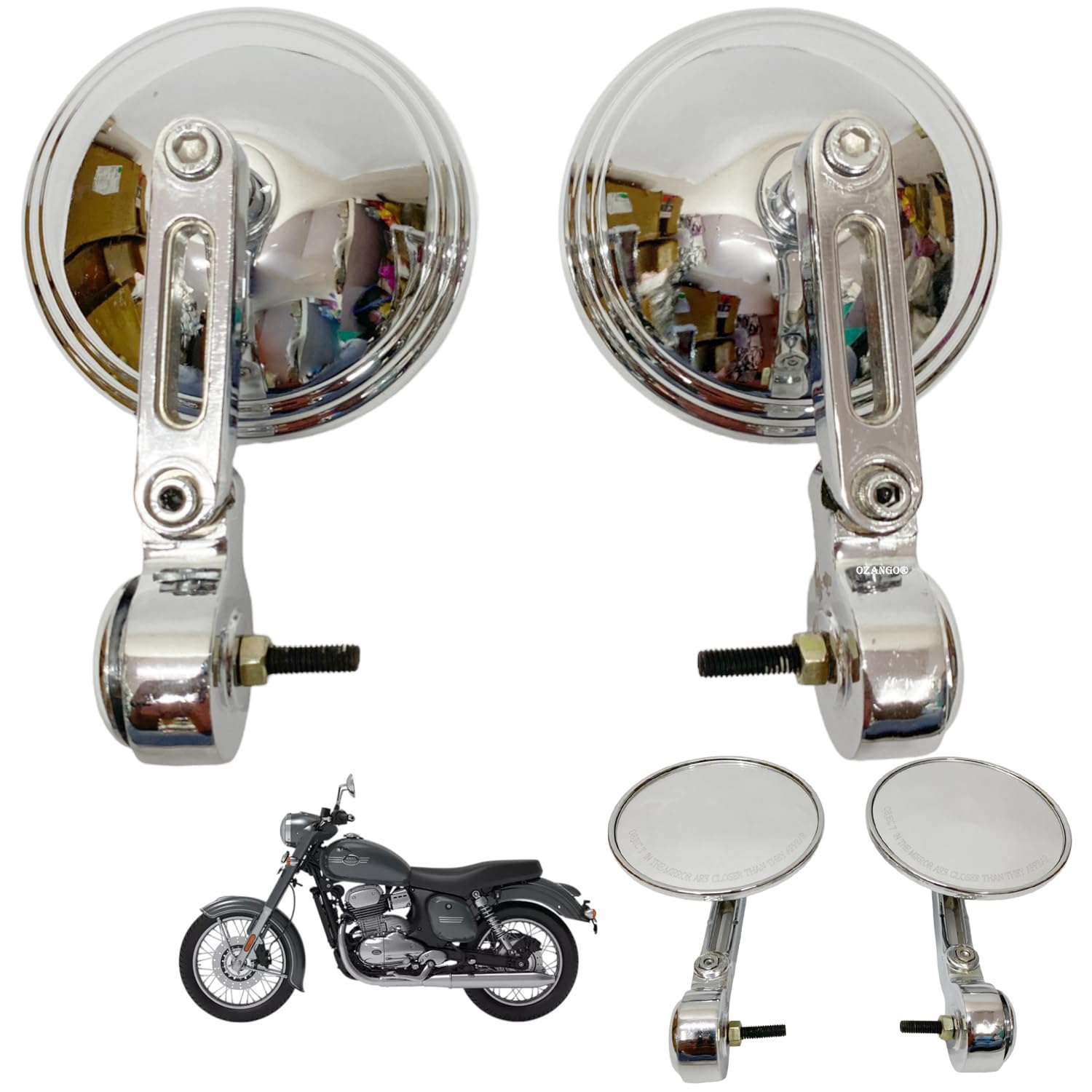 Motorbike Rear View Side Handle Bar End Mirrors Chrome Foldable Compatible with Jawa 350-image-20